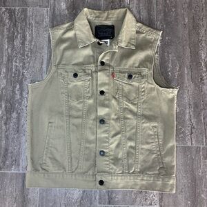 Levi’s Sleeveless Denim Vest Khaki Green Youth Sz XL Cutoff Trucker Grunge